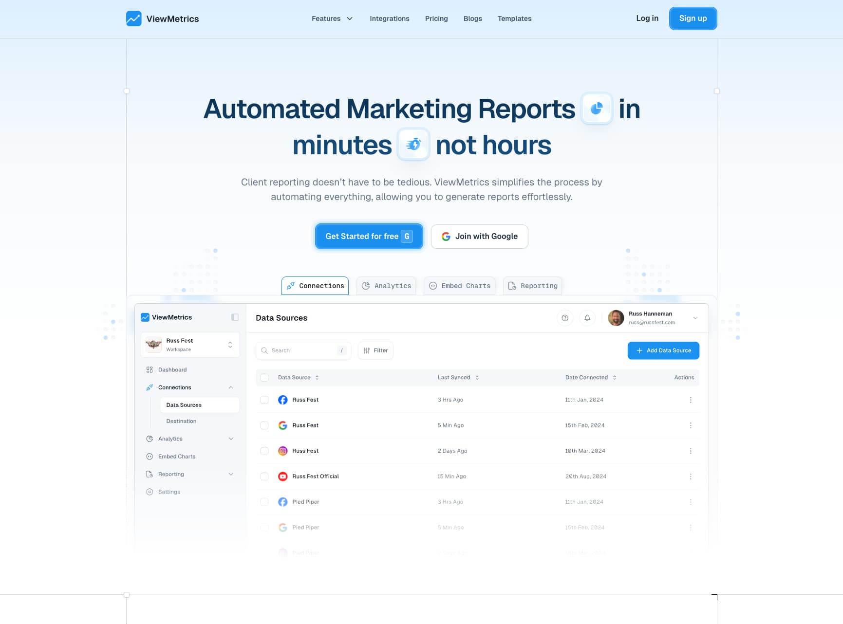 screenshot of ViewMetrics website